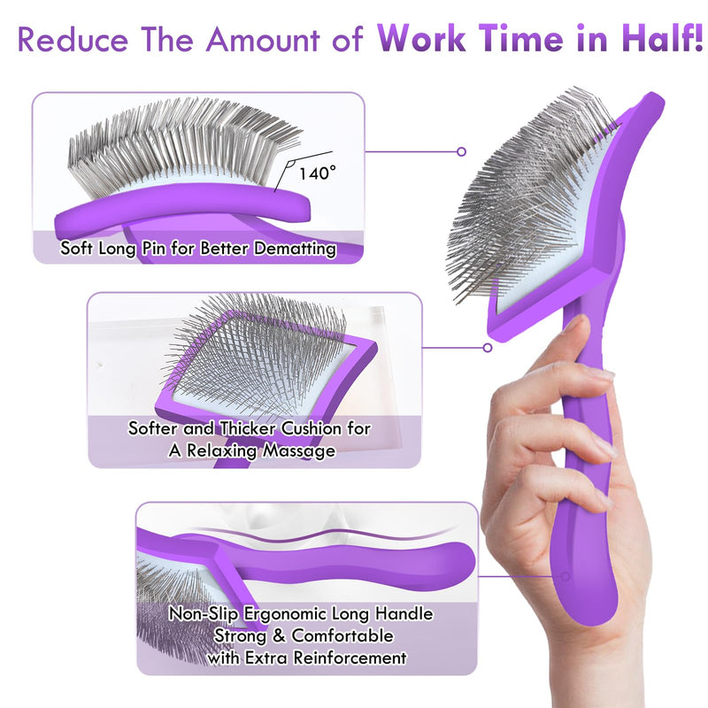 Long Pin Dog Slicker Brush for Long Haired Dogs, Removes Loose Hair, Tangles and Knots, Professional Pet Grooming Kit, Purple Large - PawsPlanet Australia