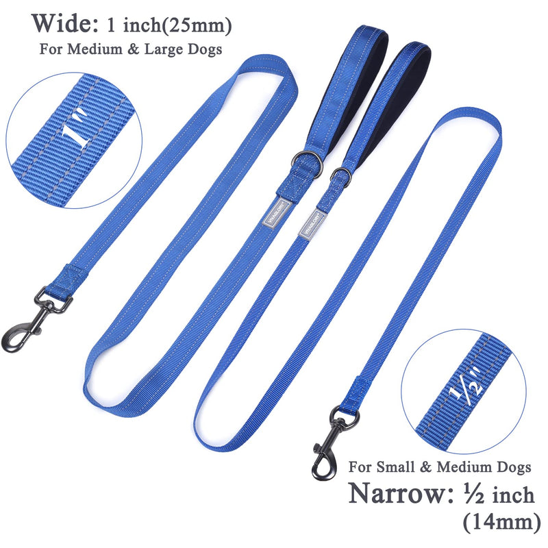 VIVAGLORY Dog Leash Dailyx Pet Leash with Soft Padded Handle for Training & Walking, Heavy Duty & Double Layer Nylon for Pet Puppy, 5ft x 1in, Blue Leash (5 ft. x 1 in.) - PawsPlanet Australia