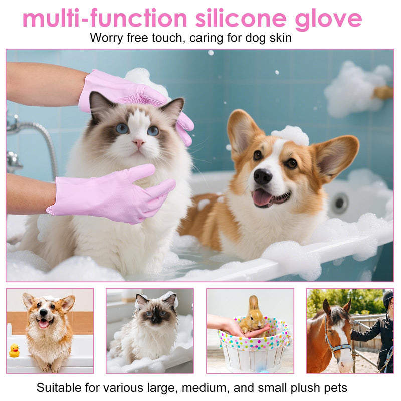 1 Pairs Cat Bathing Gloves, Dog Bath Supplies Pet Grooming Gloves Cat Bathing Supplies Pink Rubber Glove with High-Density Teeth for Pets Massaging Hair Remover Cleaning Body Bath - PawsPlanet Australia