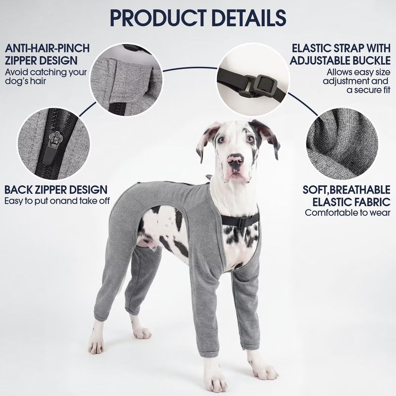 IECOii Dog Recovery Sleeve Back Leg Long Sleeves,Dog Leg Protector After Surgery,Dog Leg Cover Anti Licking Post Surgery Pants,Soft Dog Recovery Suit with Legs,Machine Washable Easy Wear,Grey,Size 3XL 3XL(Back Lenth:24.4") Grey