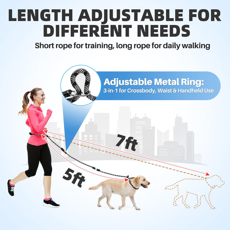 SlowTon Slip Lead for Dogs - Hands Free No Tangle Adjustable 5-7 FT 1/2” Rope, Heavy Duty Nylon Leash for Large Medium Dogs That Pull, No Pull Training Slip Leashes, 20-120lb, Black - PawsPlanet Australia