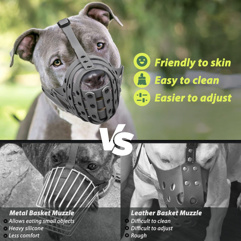 Mayerzon Pitbull Muzzle, Lightweight Basket Muzzle for Large Medium Dogs Rottweiler Amstaff to Prevent Biting Eating, Safe for Grooming Vet Visits Training, Allows to Pant Drink, Adjustable & Sturdy Grey M [Snout Cir: 9.75"-11"] - PawsPlanet Australia