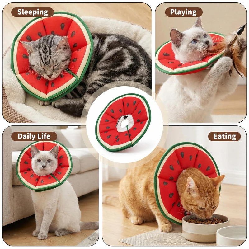 Cat Cone Collar Soft Watermelon Style, Adjustable Anti Lick Recovery Collar for Cats Kittens Small Dogs, Elizabethan Collar Cone of Shame Alternative Melon Pattern
