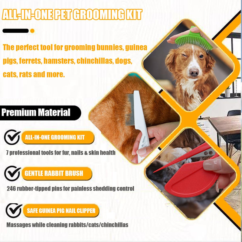 Rabbit Grooming Kit – Bunny Grooming Kit with Shedding Brush, Nail Clippers & Comb – Small Animal Grooming Supplies for Rabbits, Guinea Pigs, Hamsters, Ferrets - Small Pet Shedding & Care (Pink) Pink