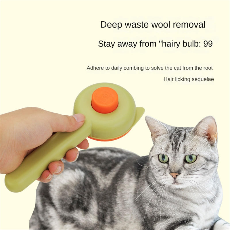 Self-Cleaning Cat Brush with Curved Stainless Steel Teeth – Gentle Pet Grooming Tool for Shedding, Massage & Hairball Prevention (Gray bristle brush) Gray bristle brush