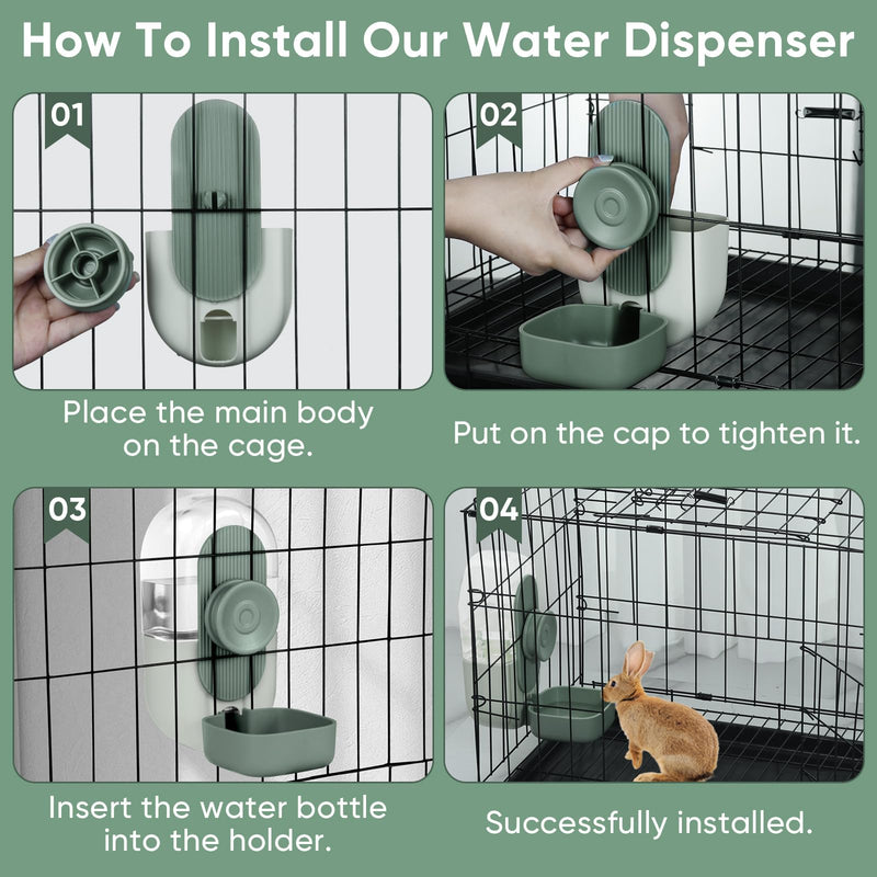 28oz Rabbit Water Bottle,Hanging Automatic Water Dispenser for Cage,Ferret Bunny Guinea Pig Water Bowl,Suitable for Small Animal(Cage Grid Spacing Over 1.2'')(Green) Green - PawsPlanet Australia