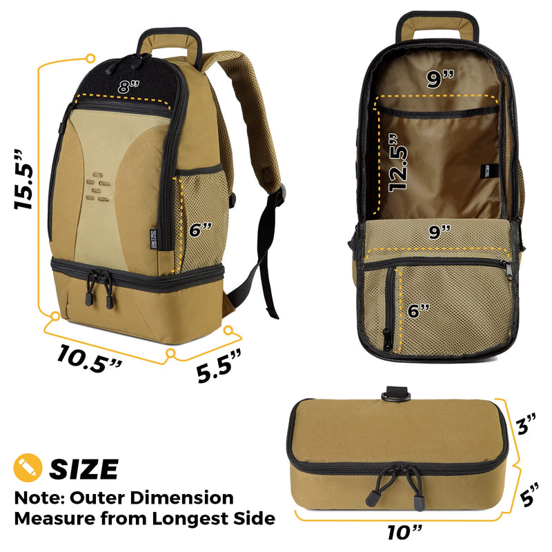 DBTAC DO MORE & BE MORE Tactical Pet Backpack for Small Dogs & Cats - Compact Travel Bag with Insulated Pocket, Detachable Food Container | Outdoor Hiking, Road Trip, Airplane Approved, Tan 10.5"L x 5.5"W x 15.5"H - PawsPlanet Australia