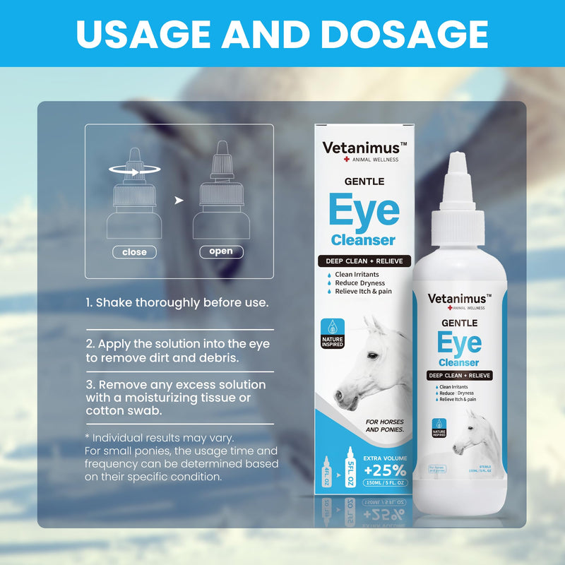 Eye Cleanser 150ml/5 fl.oz for Horses and Ponies Deeply Cleans Foreign Particles Moisturizing Eye Cleanser 1 Bottle - PawsPlanet Australia