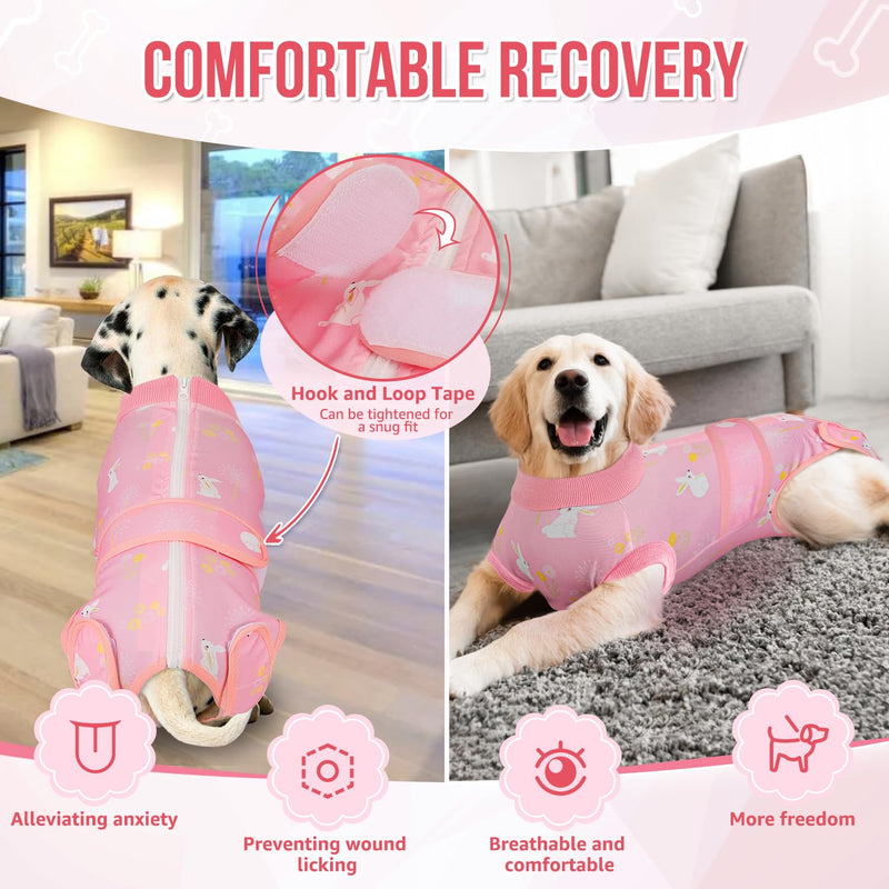 Lukovee Recovery Suit for Dogs, Zipper On Recovery Suit for Female Male Dog, Onesie Abdominal Wounds Cone E-Collar Alternative Prevent Licking Spay Recovery Suit (M, 2PI) A-Pink Medium