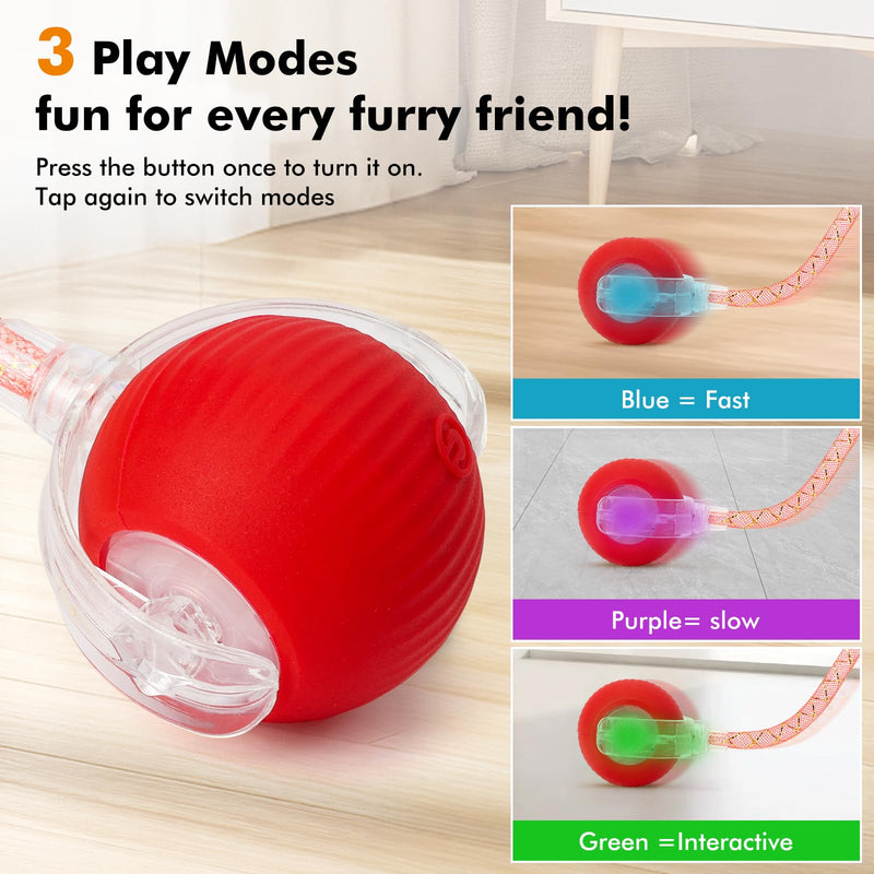 2 Packs Speed Tail 2.0 Interactive Cat Toys for Indoor Cats, Automatic Moving Cat Toy with Elastic Mesh Tail, Rechargeable Cats Ball for Enrichment Exercise red+blue - PawsPlanet Australia