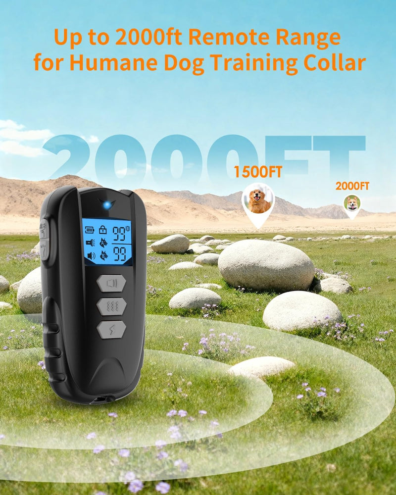 Dog Shock Collar with Remote Control – Shock Collar for Dogs 10–120 lbs, 2000FT Long Range IPX7 Waterproof Rechargeable Dog Training Collar with 4 Safe Modes Beep Vibration Shock & Flashlight BK Black - PawsPlanet Australia