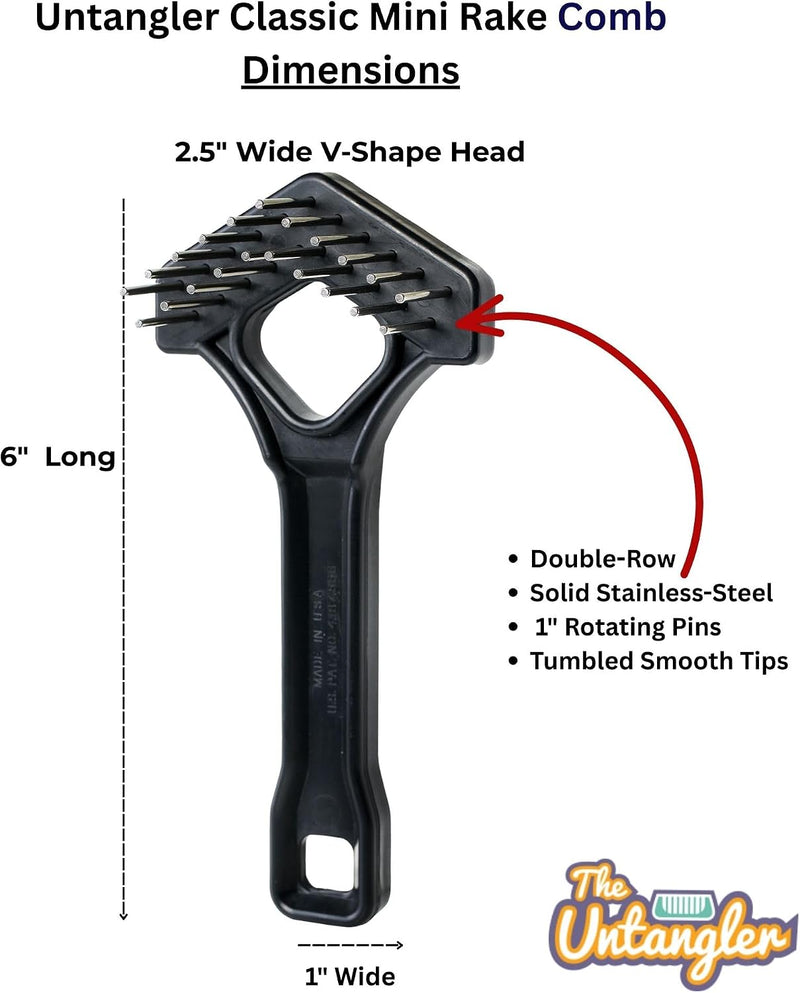 Mini-Rake V-Shape Double Row 1" Rotating Teeth Detangles and Grooms Dogs (6" Long) - PawsPlanet Australia