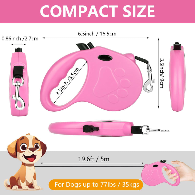 Retractable Dog Leash, 16ft Dog Walking Leash for Small Dogs up to 77lbs, Non-Slip Handle - Pink - PawsPlanet Australia