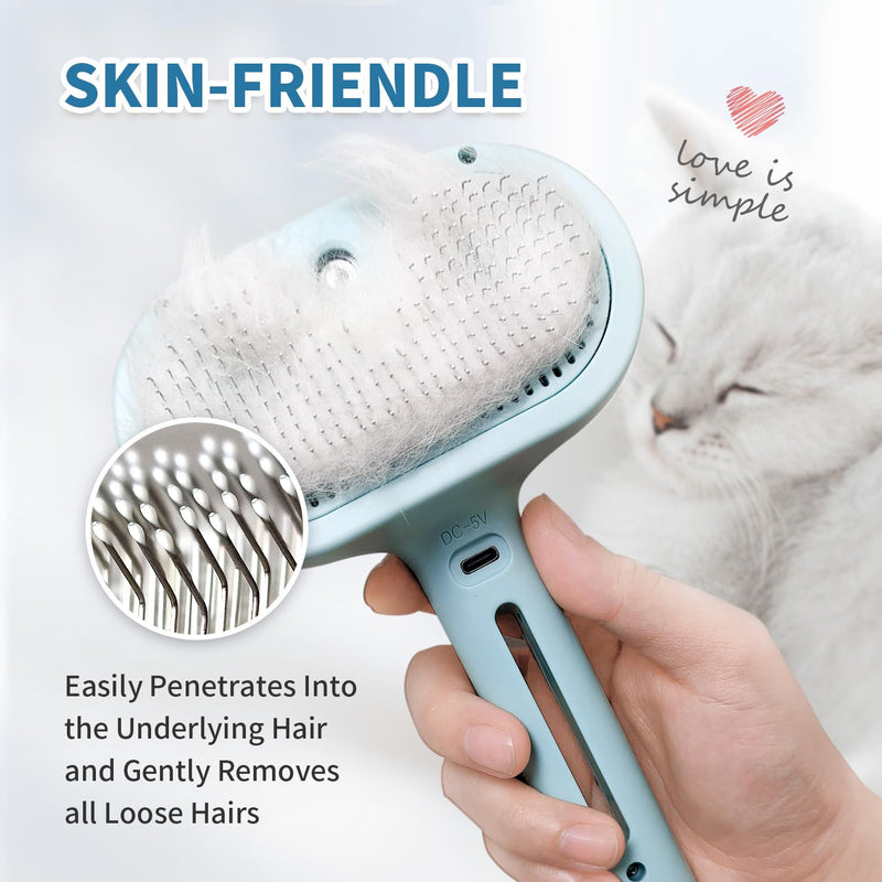 Cat Steam Brush for Shedding, 3 In 1 Self Cleaning Steamy Pet Brush Anti Static Flying Hair Spray Cat Comb for Long and Short Hair Pets Grooming Remove Loose Haired Reduce Shedding (Blue) Blue - PawsPlanet Australia