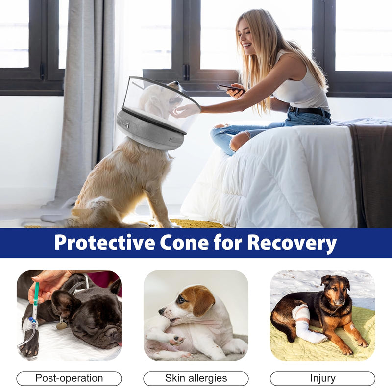 BARKLESS Inflatable Dog Cone Collar, Soft Dog Donut Collar After Surgery, 2-in-1 Dog Cone Alternative with Detachable Anti-Licking Shield, Donut Cone for Large Dogs to Stop Licking Wounds XL Grey - PawsPlanet Australia