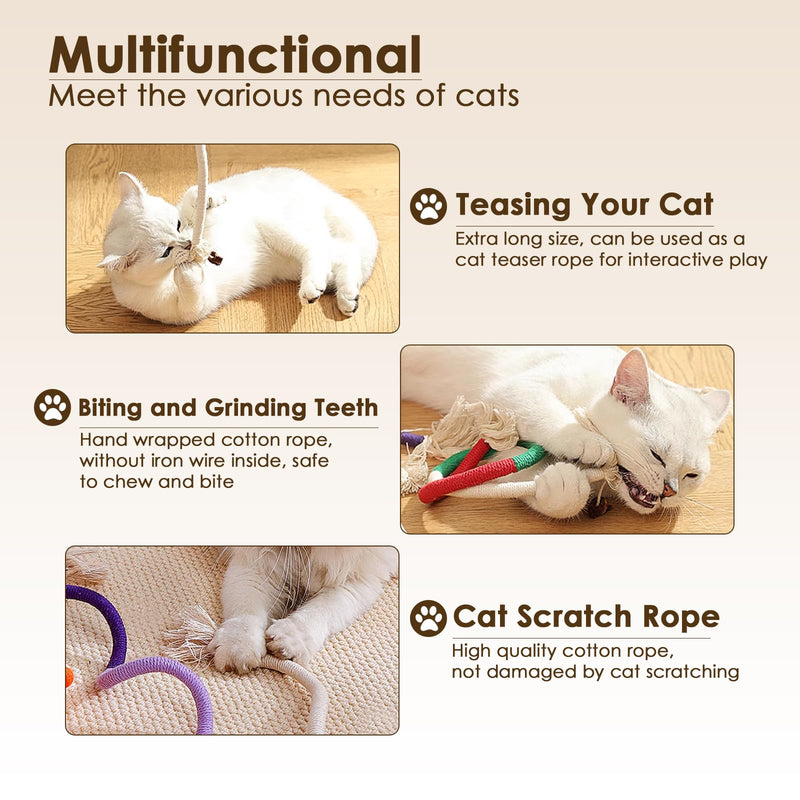 3 PCS Cotton Rope Cat Toys for Indoor Cats, Interactive Cat Rope Toys with Silvervine Fruit for Cats and Kittens, Handmade Pet Chew Toys for Teeth Cleaning - PawsPlanet Australia