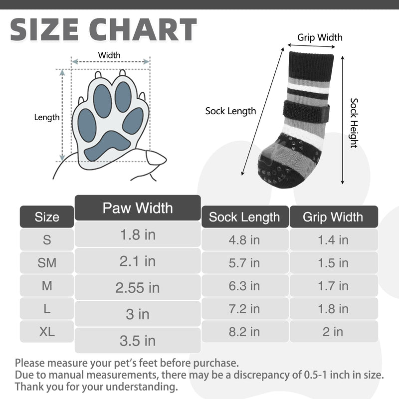 KOOLTAIL Anti Slip Dog Socks for Hardwood Floors to Prevent Licking Paws with Grippers, 2 Pairs Paw Protector, Double Sides Stripe Dog Shoes Toe Grips for Small Medium Large Senior Dogs SM Small/Medium(4 Pack) Black+White - PawsPlanet Australia