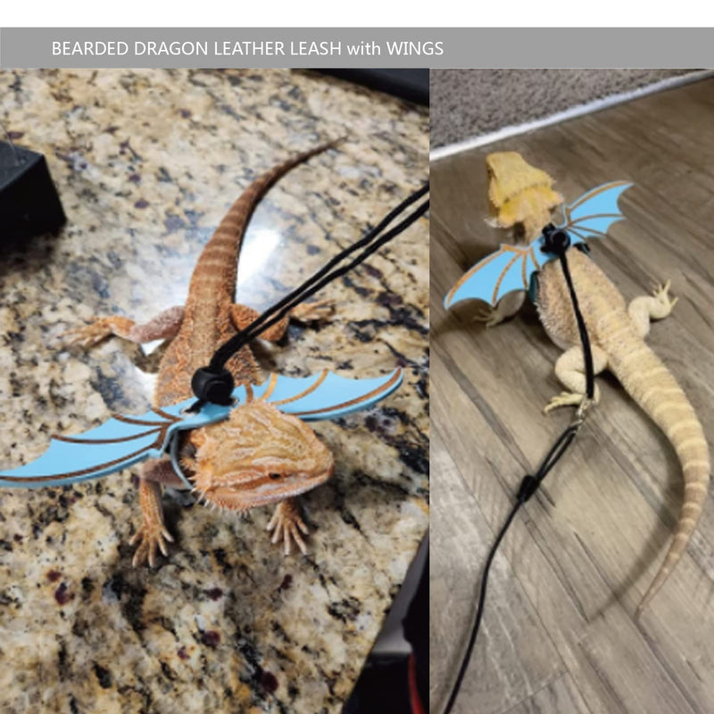 Bearded Dragon Leash and Harness Set, Beardie Blue Carrier, Lizard Adjustable Harness with Leather Wings and Sling Bag, Reptile Small Pet Backpack Batwing Accessories for Outdoor Travel Walking Rest - PawsPlanet Australia