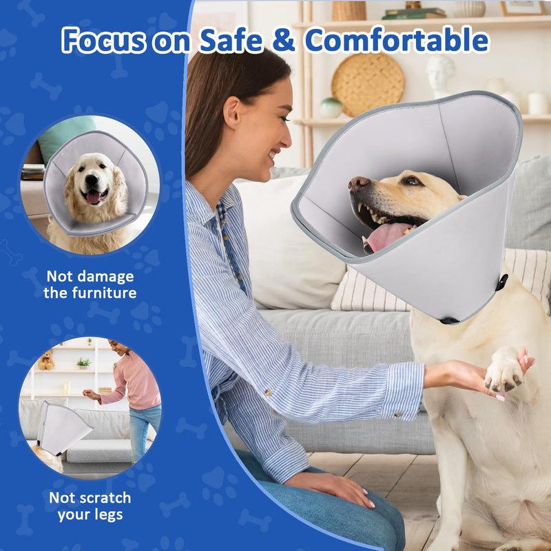 Soft Cones for Large Dogs after Surgery, Adjustable Grey Dog Recovery Collar, Comfortable Dog Neuter Cone Alternative to Stop Licking, Lightweight Alternative to Cone of Shame l