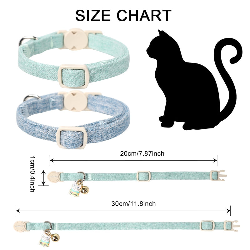 Cat Collar,2 Pack Green Hemp Cat Collars Breakaway with Bell, DOGWONG Safety Buckle Cat Collar for Girl Boy Cats and Small Dogs，Adjustable Kitten Collar7-12 Inch,Pet Supplies Accessories - PawsPlanet Australia