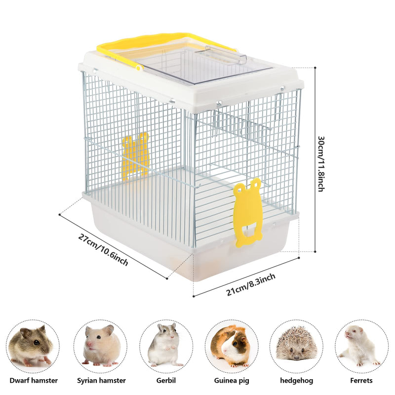 Hamster Travel Portable Carrier Cage Small Animal Carry Case with Water Bottle&foodbowl& for Dwarf Hamster,Ferrets,Hedgehog,Chinchilla,Guinea pig(White)