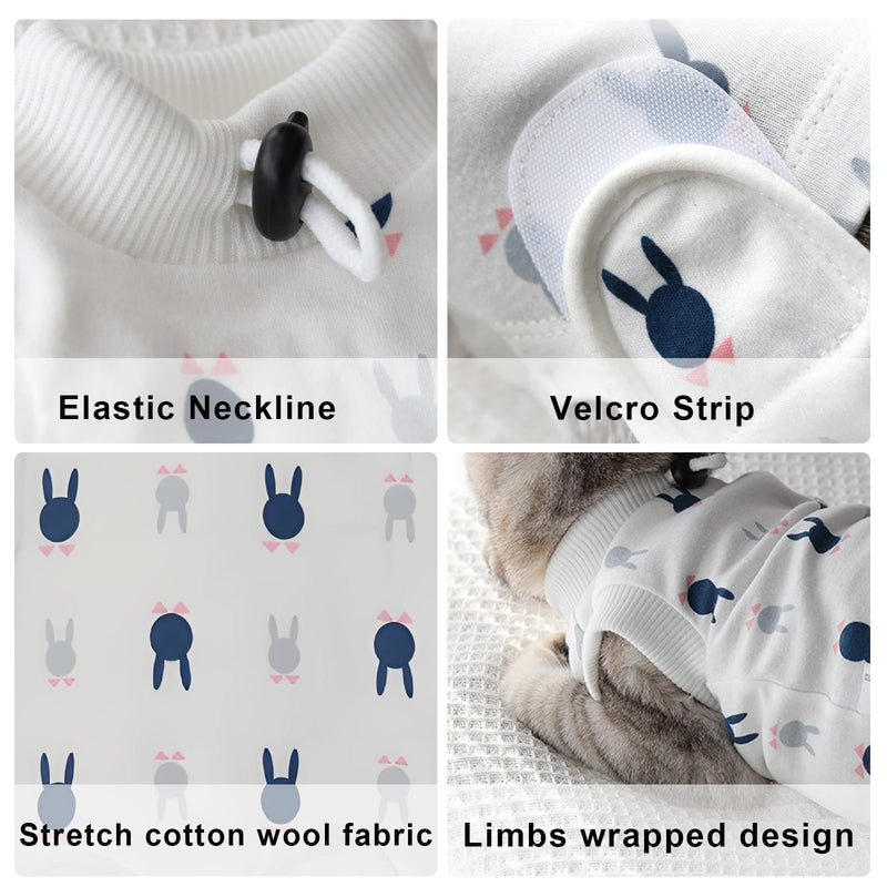 Cat Professional Recovery Suit for Abdominal Wounds or Skin Diseases, E-Collar Alternative for Cats, After Surgery Wear, Pajama Suit White-M