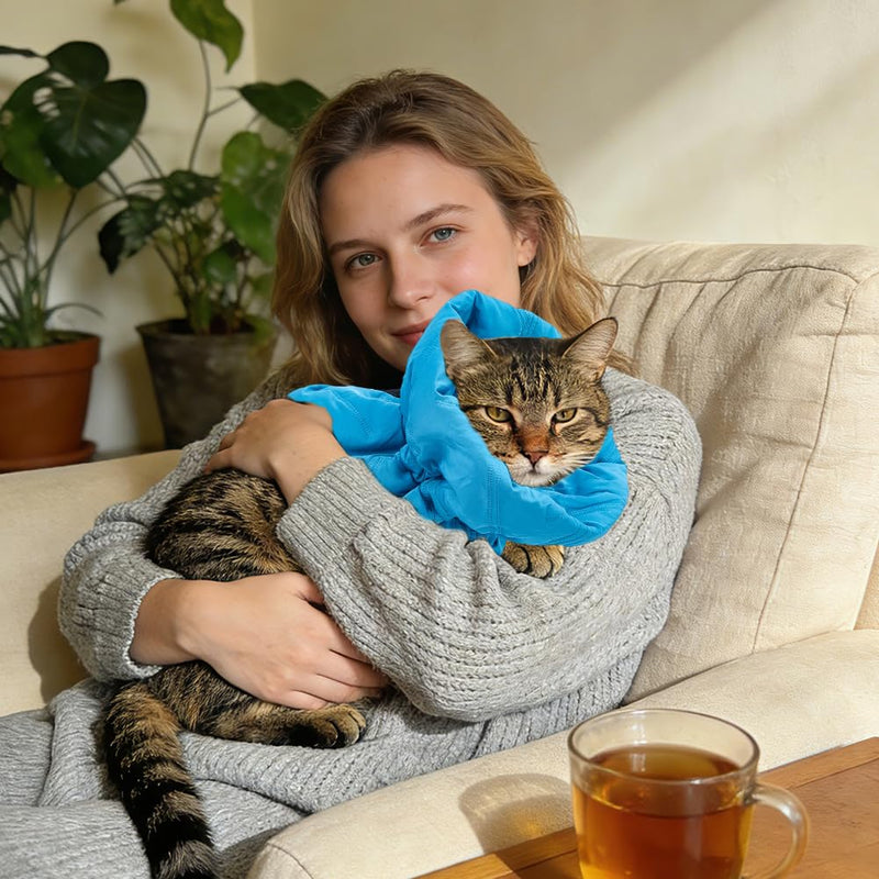 AHANDMAKER Cat Recovery Collar Soft Polyester Adjustable Pet Cone Collar 11in x 8.47in for Cats Kittens Puppies Post-Surgery, Daily Use, Stop Licking, Blue