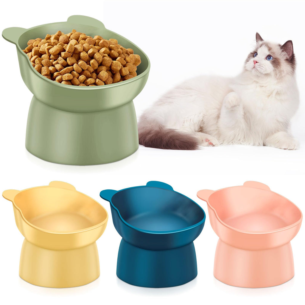 Zhehao 4 Pcs Elevated Cat Bowls Plastic Raised Cat Bowl 15 Degrees Tilted Raised Pet Food and Water Bowls Cute Anti Vomit Food Dishes Pet Feeders for Cats and Small Dogs (Bear) Bear