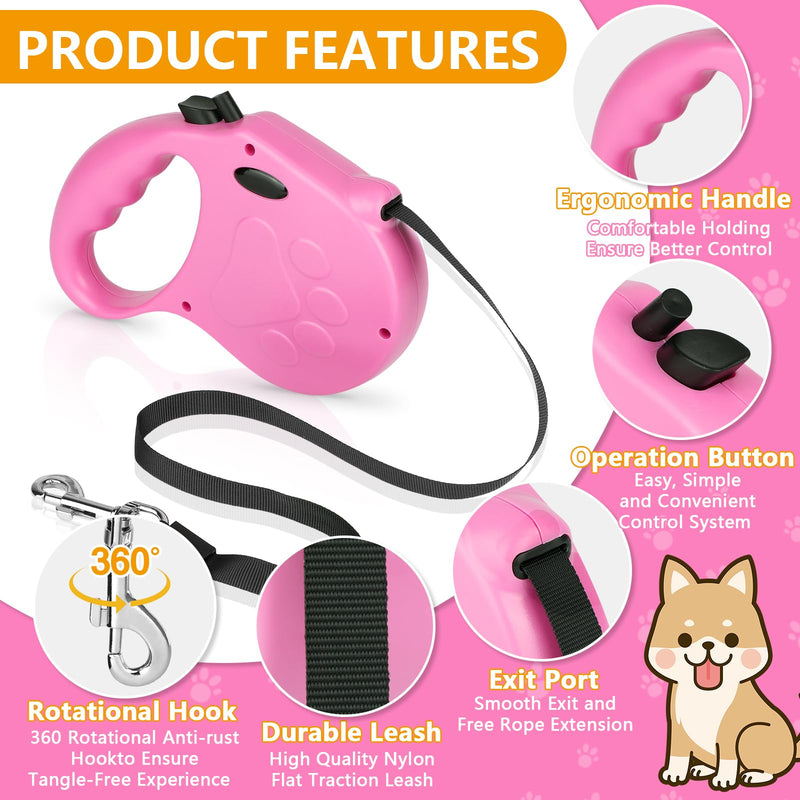 Retractable Dog Leash, 16ft Dog Walking Leash for Small Dogs up to 77lbs, Non-Slip Handle - Pink - PawsPlanet Australia