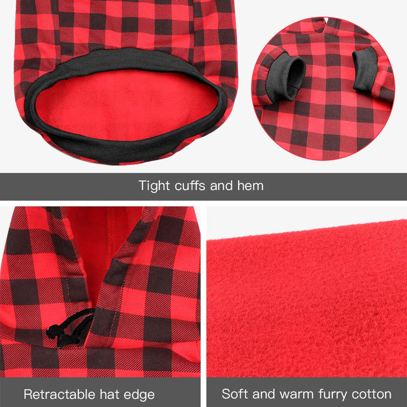 Red Plaid Dog Hoodie Sweater for Dogs Pet Clothes with Hat and Pocket（XL） XL Red Plaid - PawsPlanet Australia