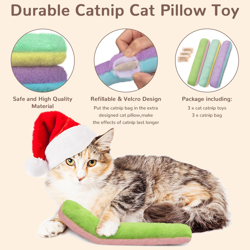 Retro Shaw Cat Toys Catnip Pillow with Refillable Catnip Toys 3 Pack,Soft and Durable Crinkle Sound Kitten Toy,Bite Resistant Interactive Cat Kicker Toy,Fuzzy Toys Promotes Kitten Kitty Exercise - PawsPlanet Australia
