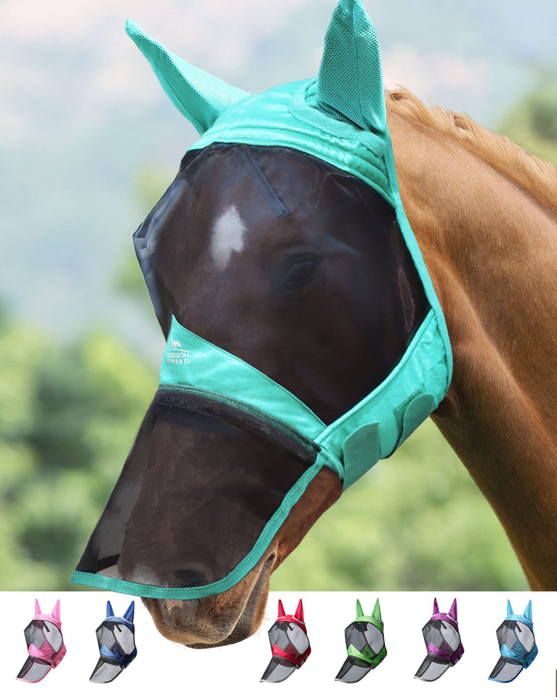Harrison Howard CareMaster Pro Luminous Horse Fly Mask Large Eye Space Long Nose with Ears UV Protection for Horse Summer Mint Full Size Full (Large)