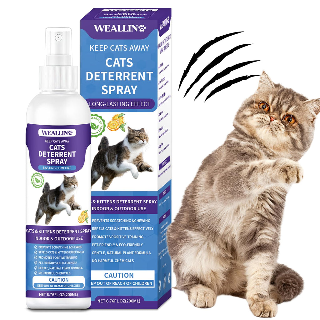 Cat Deterrent Spray 6.76 FL Oz - Cat Repellent Spray Indoor & Outdoor Repellent for Cats and Kittens, Anti-Scratch Training Aid for Furniture, Sofas, Rugs, Curtains, Plants - Non-Toxic, Alcohol-Free