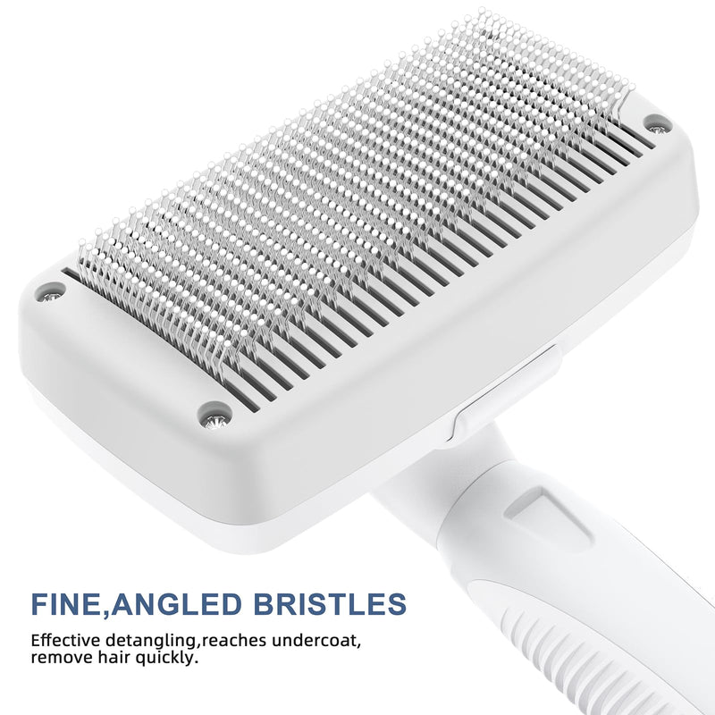 Self-Cleaning Slicker Brush for Dogs & Cats, Grooming Combs for Short & Long-Haired Dogs, Cats, Rabbits & More - Gently Removes Loose Undercoat, Mats and Tangled Hair White