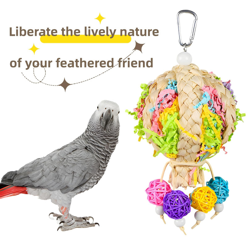 Bird Toys Foraging Shredder Hanging Toys Rope Perch with Bell Parakeet Toy Parrot Swing Climbing Standing Toys Bird Cage Accessories - PawsPlanet Australia