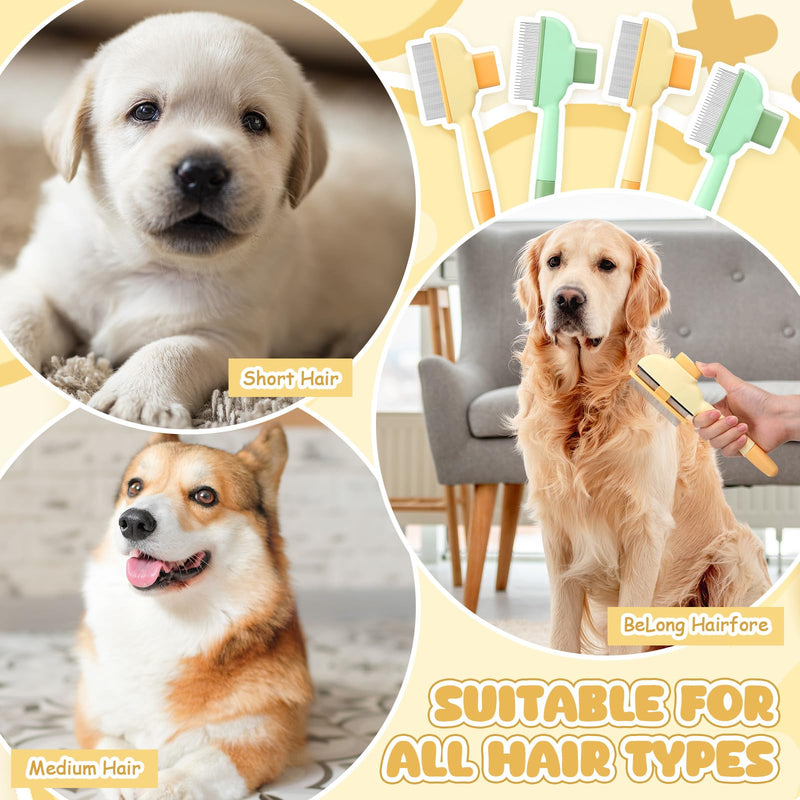 Meanplan 6 Pcs Pet Hair Removal Comb Flea Comb for Cats Dogs One Click Self Cleaning Grooming Brush Bulk Dogs Long Short Stainless Steel Teeth for Shedding Massaging Cleaning Pet Hair (2 Style) - PawsPlanet Australia