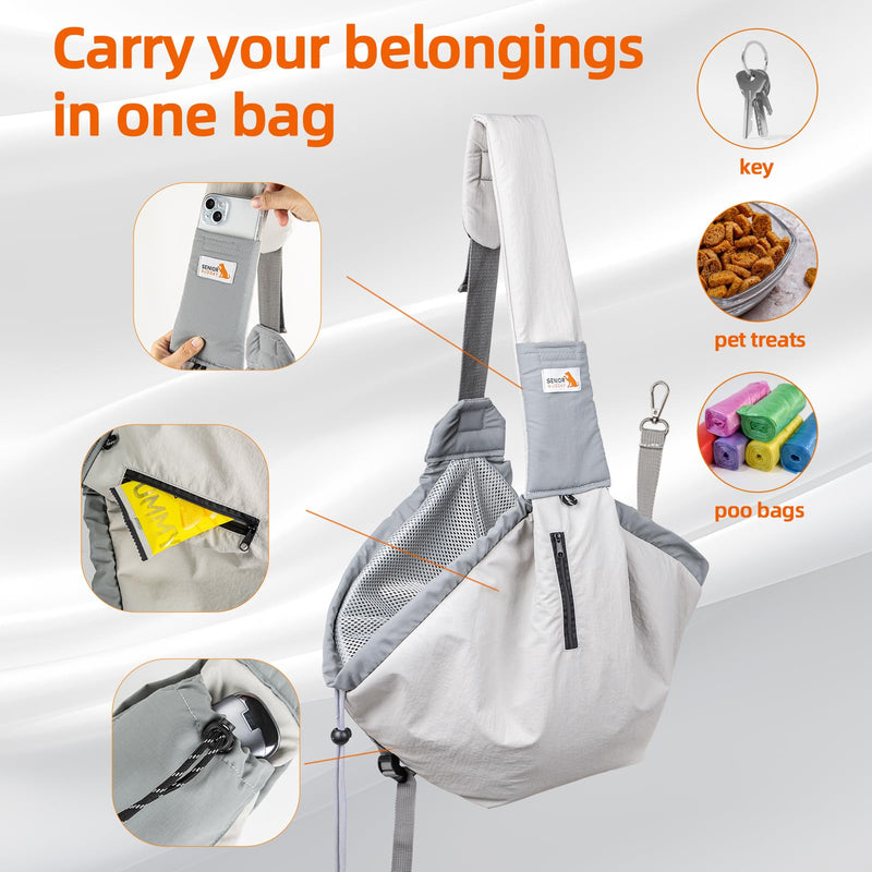 Dog Carrier Sling,Dog Carriers for Small Dogs & Cats Up to 20lbs,Puppy Carrying Backpack Pet Purse with Pockets,Adjustable Shoulder Strap,Hands Free for Travel (Grey) Grey - PawsPlanet Australia