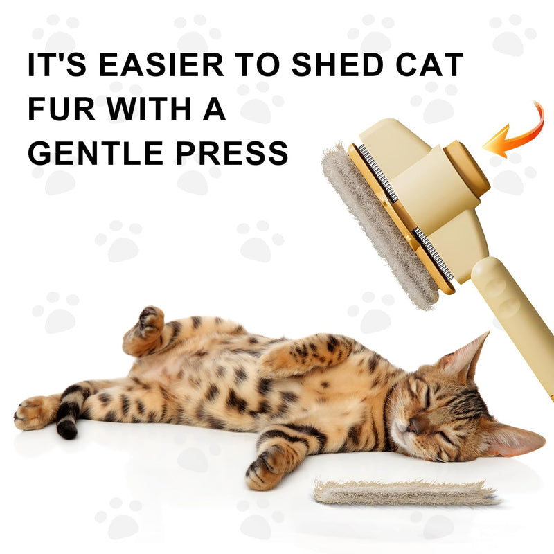 Cat Hair Brush & Dog Brush, 2PCS Pet Comb, Long & Short Stainless Steel Metal Teeth for Shedding and Tangles, Self-Cleaning Pet Comb for Dogs and Cats, Comfort and Safety