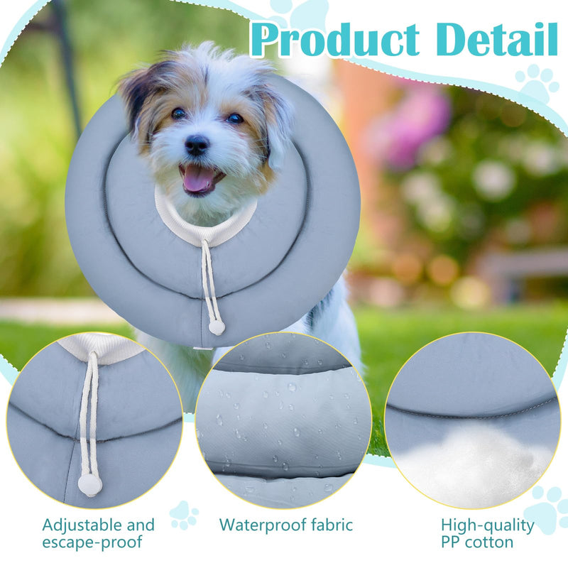 Waterproof Escape-Proof Soft Dog Cones, Adjustable Small Dog Donut Collar with Elastic Neckband, Elizabethan Collar for Dogs, Neck Pillow for Dogs and Cats (Blue-Gray, M) Blue-gray