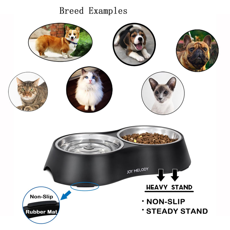 Joy Melody Non Slip Food and Water Bowl Set with Stand for Cat, Samll Dog, Rabbit, Stainless Steel Elevated Kitten Feeder, Anti Vomiting Dish for Puppy, Bunny, Dishwasher Safe, Whisker Fatigue Black - PawsPlanet Australia