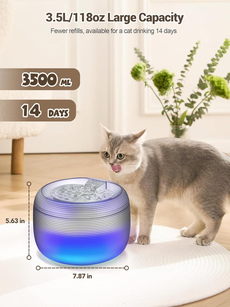 SIBAYS Cat Water Fountain, 118oz/3.5L Large Capacity Cat Fountain for Drinking with LED Light & Water Shortage Reminder, Plastic Automatic Dog Water Bowl Dispenser, Easy to Clean(FS75) - PawsPlanet Australia