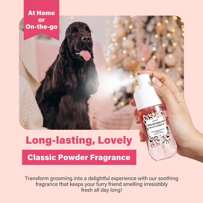 Dog Detangler & Dematting Spray - Leave-in Conditioner, Classic Powdery Scent | Infused with Coconut Oil, Jojoba Oil, and Squalane for Easy, Tangle-Free Grooming - 3.38 fl. oz Classic Soft Baby Powder