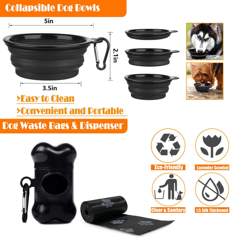 No Pull Dog Harness, Collar & Leash Set | Includes Dog Seat Belt, Collapsible Bowls & Poop Bag Dispenser. Ideal for Training, Walking, Hiking. Fits Small to Large Dogs(Black-M) Medium Black - PawsPlanet Australia
