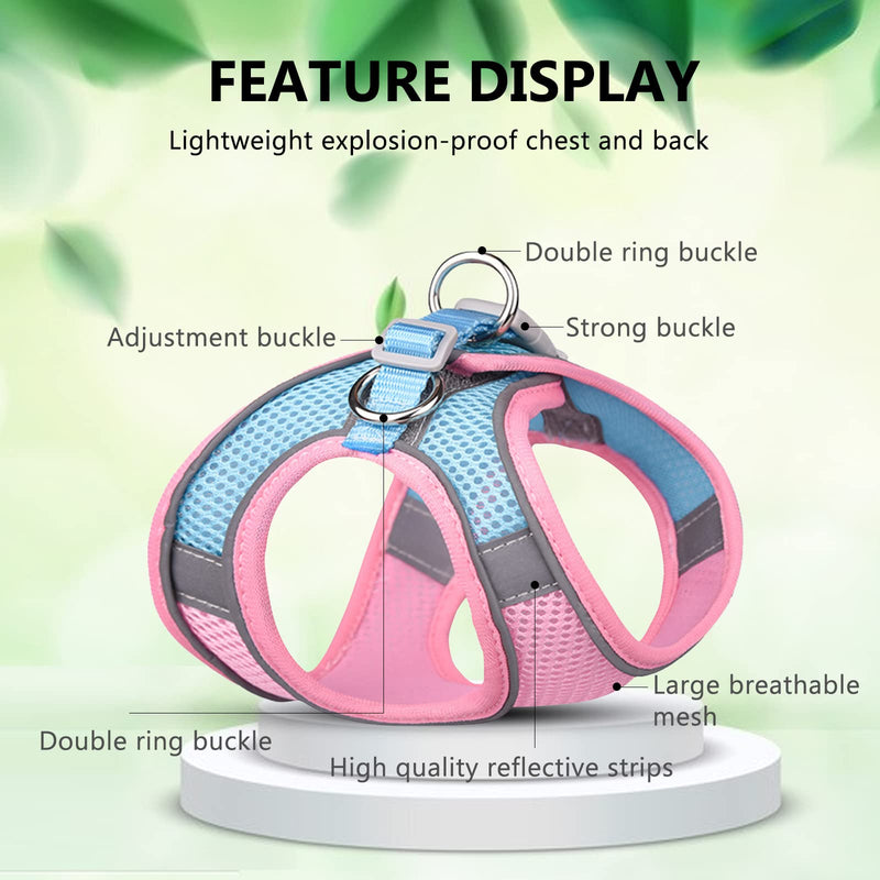 PETCUTE No Pull Dog Harness,Breathable Reflective Adjustable Dog Harness with Buckle,Lightweight,Front Clip Puppy Vest Harness with Sturdy Metal D-Ring,Easy Control for Outdoor Walking S Pink+Blue - PawsPlanet Australia