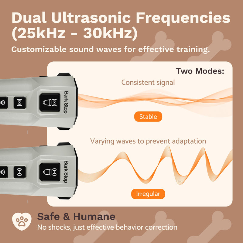 Ultrasonic Dog Bark Deterrent – Rechargeable Anti Bark Device with Dual Frequency & LED Flashlight – Handheld Trainer for Indoor and Outdoor Use (Grey) Grey