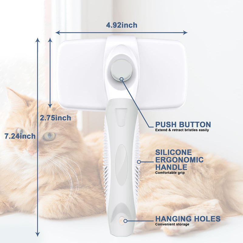 Self-Cleaning Slicker Brush for Dogs & Cats, Grooming Combs for Short & Long-Haired Dogs, Cats, Rabbits & More - Gently Removes Loose Undercoat, Mats and Tangled Hair White