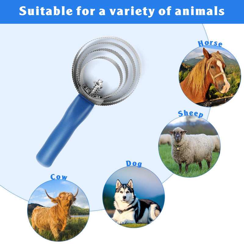 Tanlade 8 Pack 4 Rings Curry Comb Horse Brush Metal Curry Brush Derby Party Supplies Reversible Stainless Steel Curry Comb Scraper with Comfortable Grip for Cow Sheep Pet Dog Goat Horse, Blue - PawsPlanet Australia