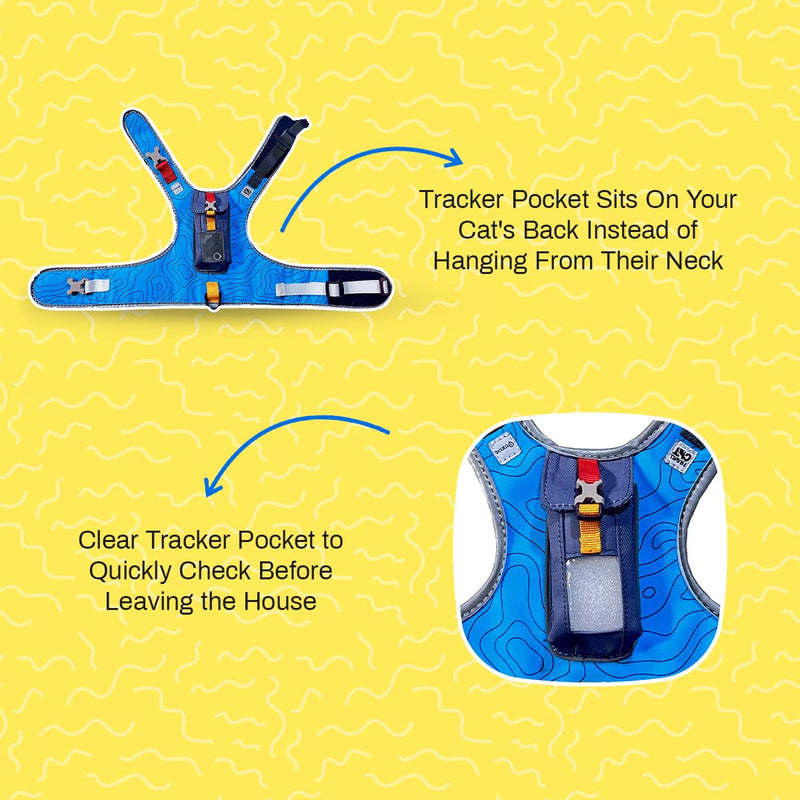TRAVEL CAT The Pathfinder Cat Harness with GPS Tracker Pocket - Powered by Tractive Cat Harness Escape Proof - Walking Escape Proof Harness for Small, Large Cat, Kitten (Blue, Large) Blue - PawsPlanet Australia