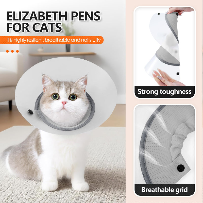 Cat Collar, Adjustable, Removable, PVC, Waterproof, Elizabethan Collar, Soft to Stop Licking After Surgery, Pet Recovery Cones (Grey, M) gray