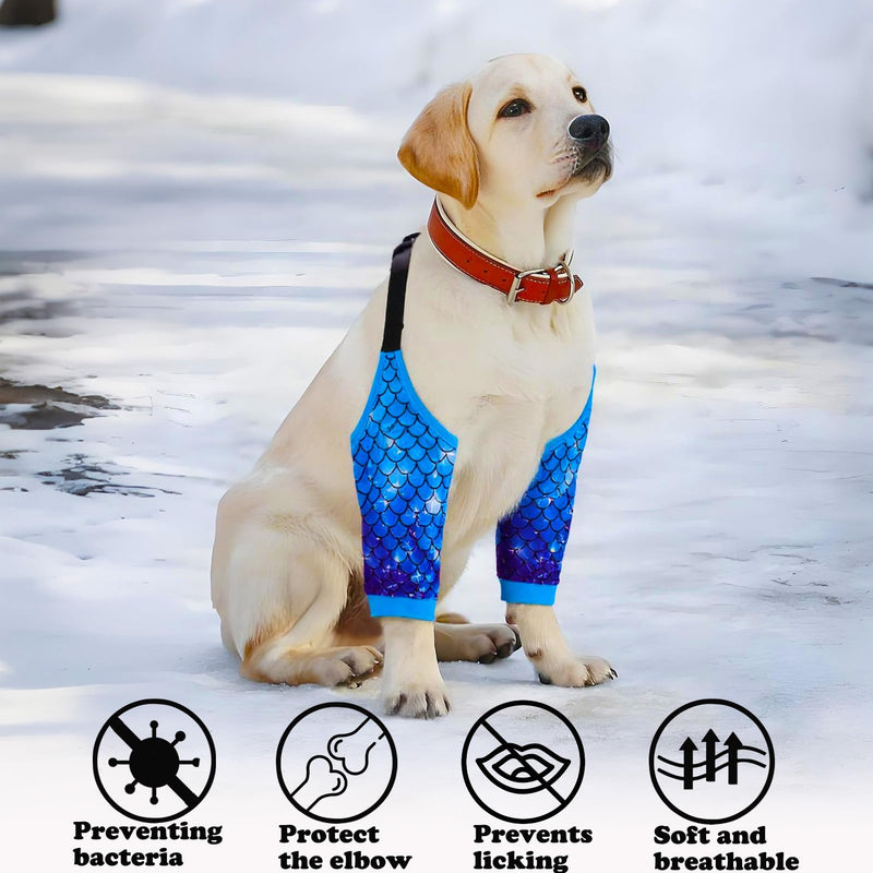 Dog Elbow Wraps Knee Protector Pads Elbow Callus Treatment Sleeve for Wounds Front Legs Prevent Licking for Medium Large Dogs 3XL, Mermaid